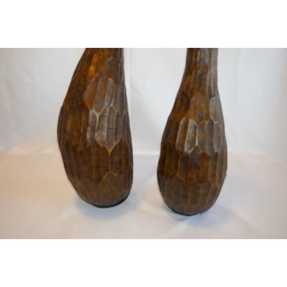 Pair Faux Wood Rustic Resin Curvy Textured Pillar Candle Holders - Picture 5 of 16